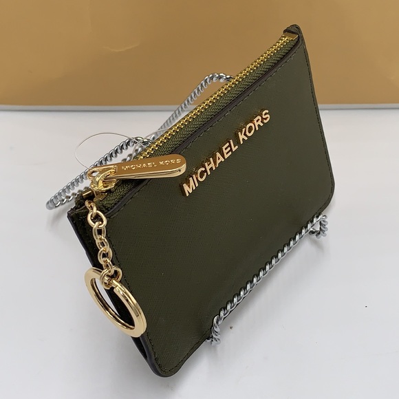 MICHAEL KORS SMALL TOP ZIP COINPOUCH WITH ID CARD OLIVE COLOR - Picture 3 of 10